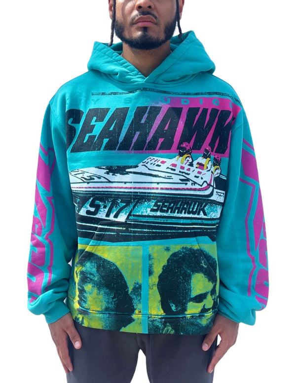 KIY STUDIOS "SEAHAWK" VINTAGE BLUE HOODIE