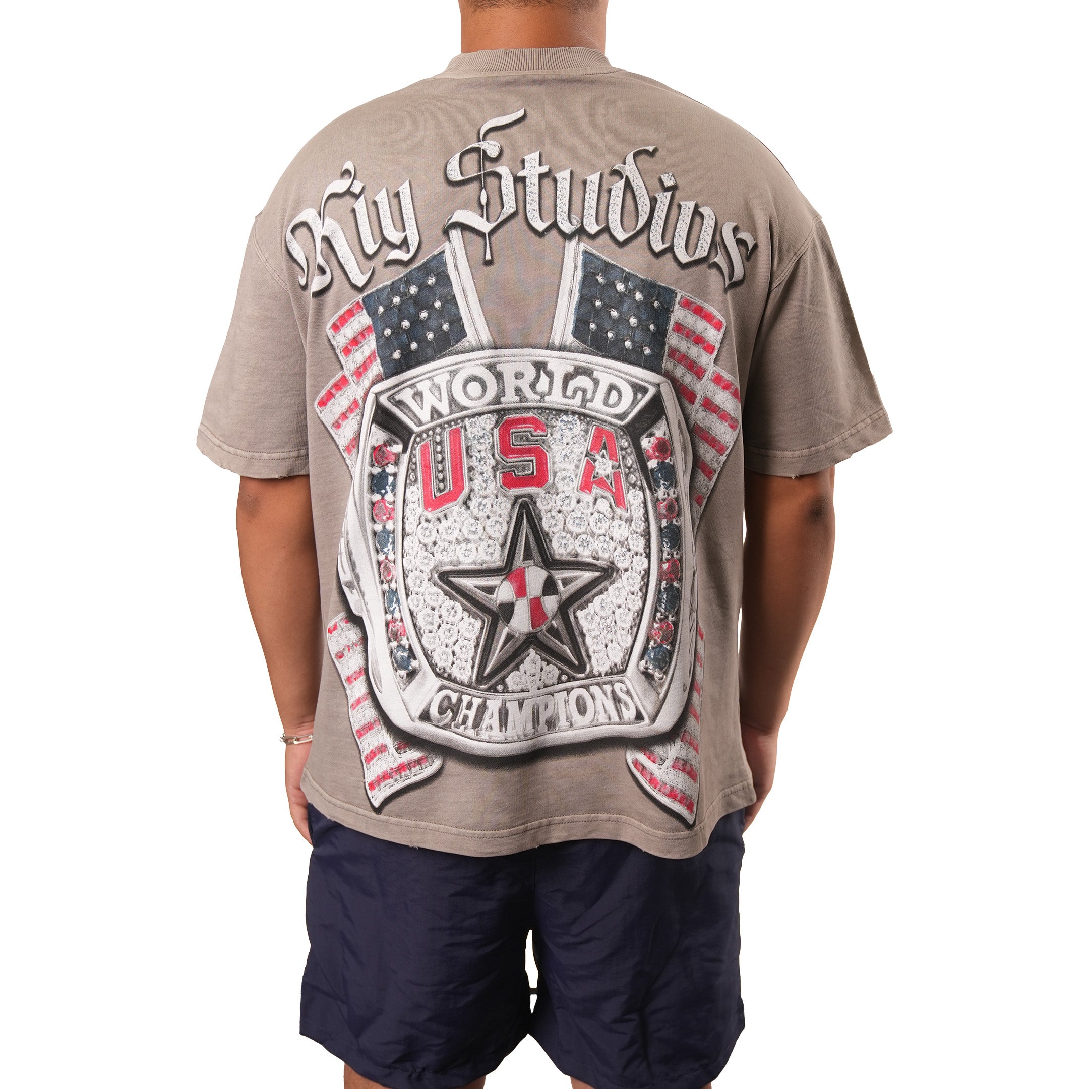 KIY STUDIOS "SO ICY USA" Stone Grey Vintage Wash T-Shirt