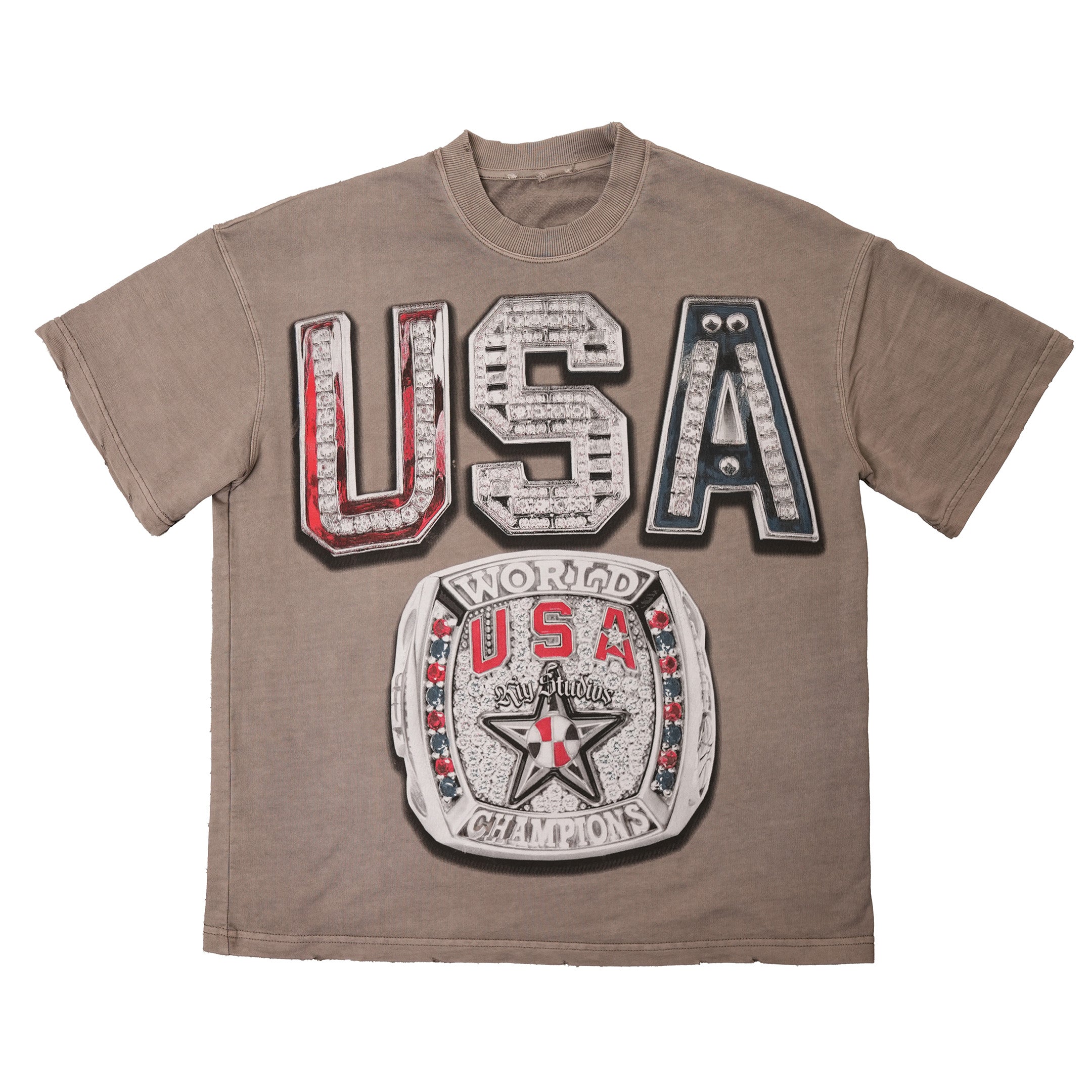 KIY STUDIOS "SO ICY USA" Stone Grey Vintage Wash T-Shirt