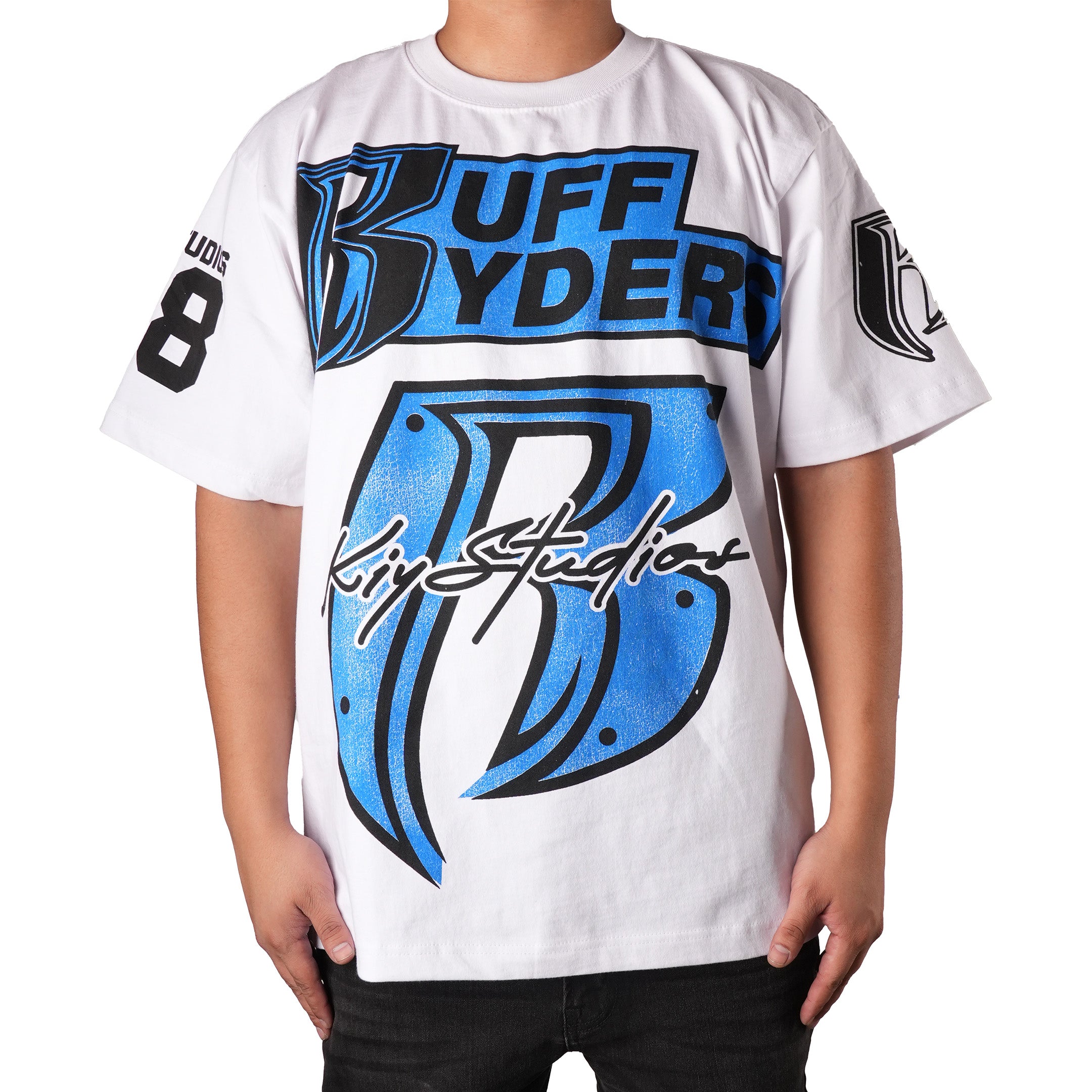 KIY STUDIOS X RUFF RYDERS "RYDE OR DIE" White/Blue Tee