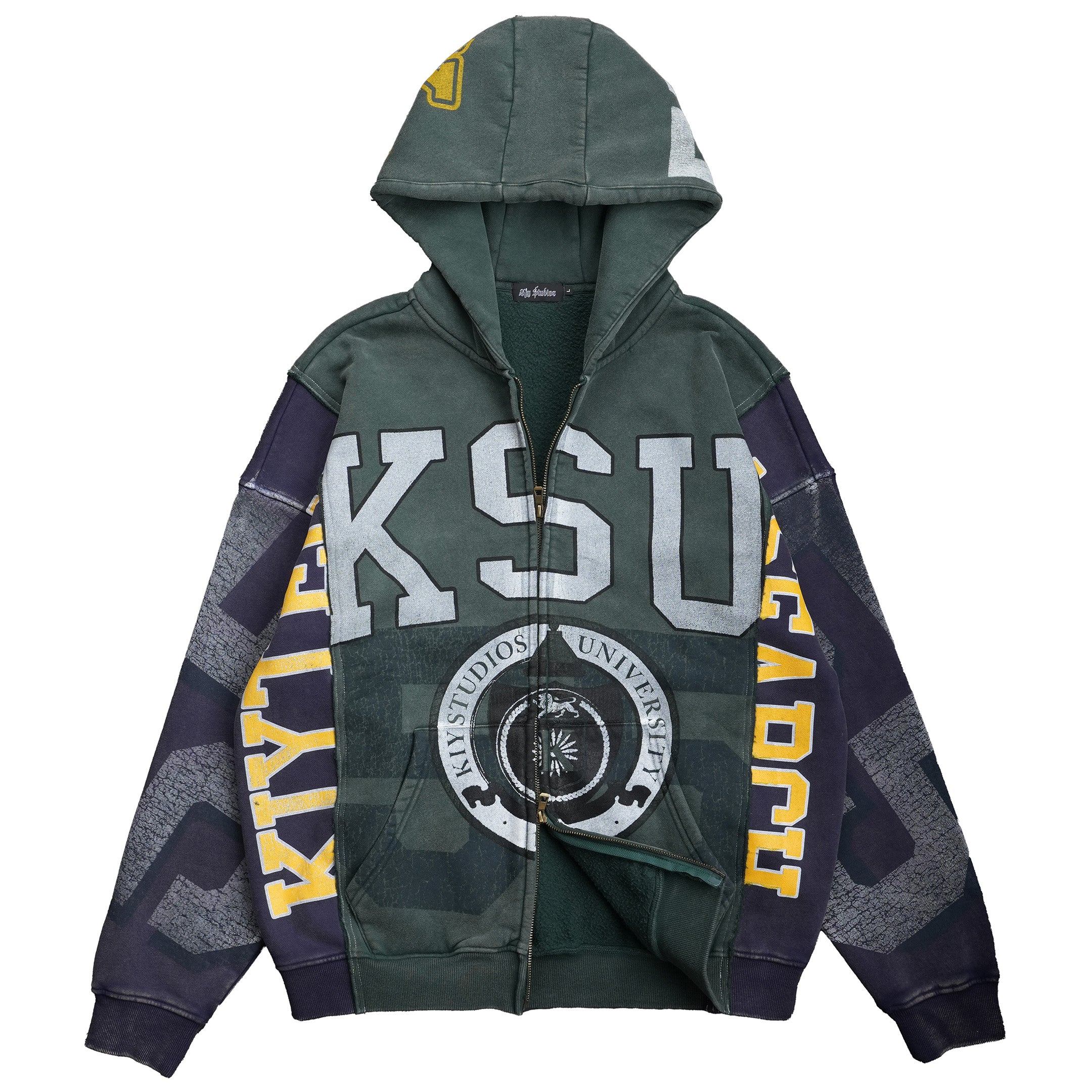 KIY STUDIOS "KIY.TECH LIONS" Cut & Sew Vintage Wash Zip-Up (Evergreen/Navy)