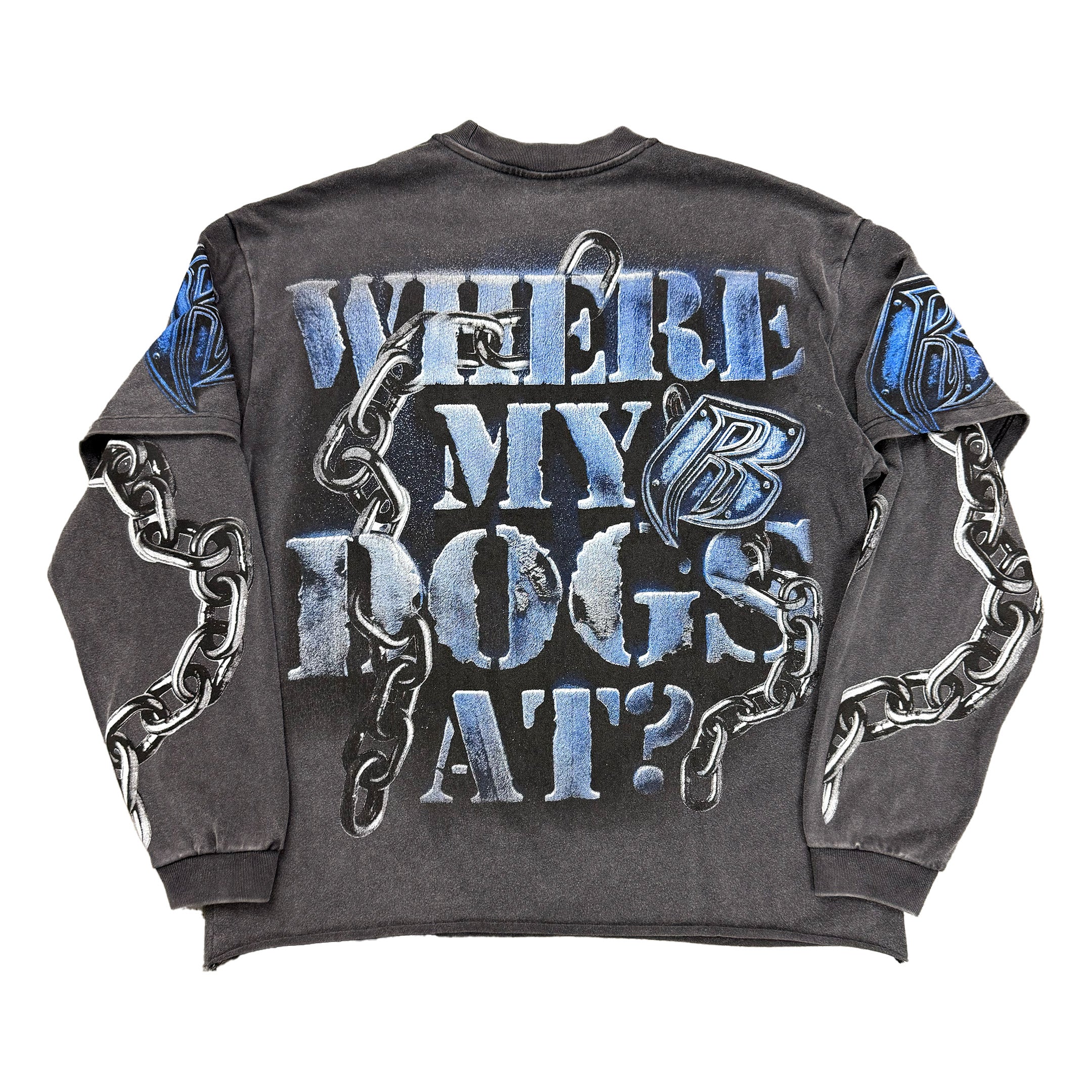 KIY STUDIOS X RUFF RYDERS "WHERE MY DOGS AT?" VINTAGE BLACK LAYERED TEE / LONG SLEEVE