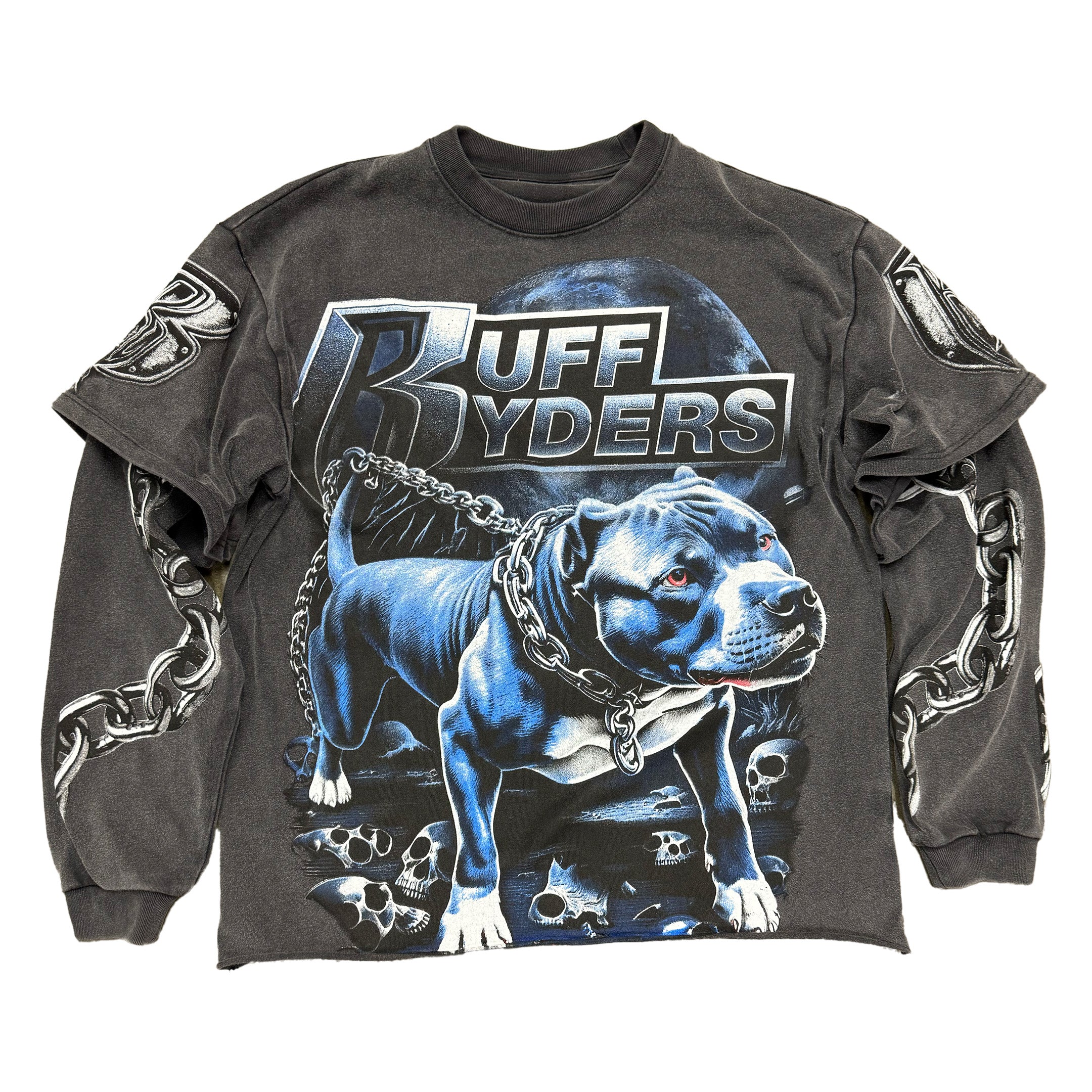 KIY STUDIOS X RUFF RYDERS "WHERE MY DOGS AT?" VINTAGE BLACK LAYERED TEE / LONG SLEEVE