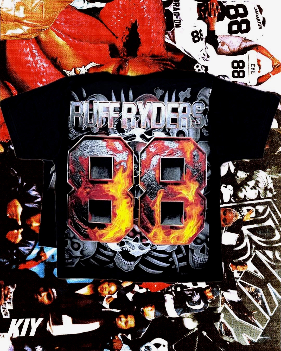 KIY STUDIOS X RUFF RYDERS "88 SKULLS" BLACK TEE