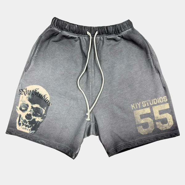 Kiy Studios "SKULL 55" Grunge Wash Black Shorts