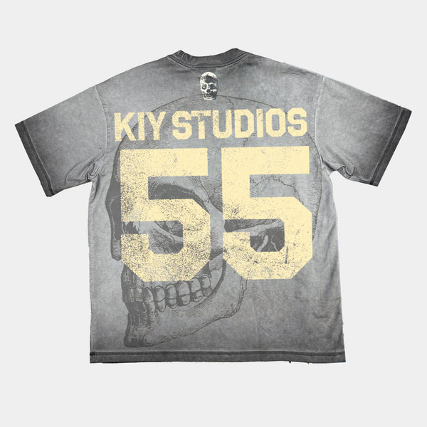 Kiy Studios "SKULL 55" Grunge Wash Black T-Shirt