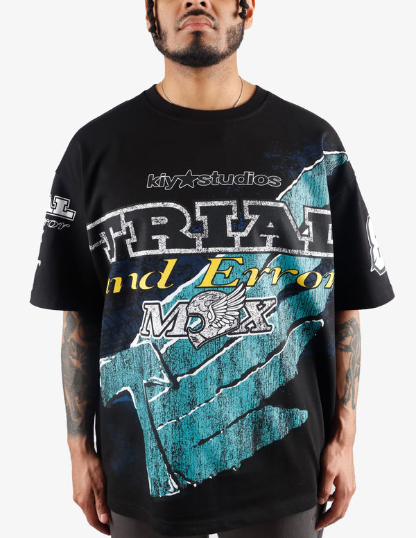 KIY STUDIOS X TRIAL AND ERROR "MX WING" BLACK T-SHIRT
