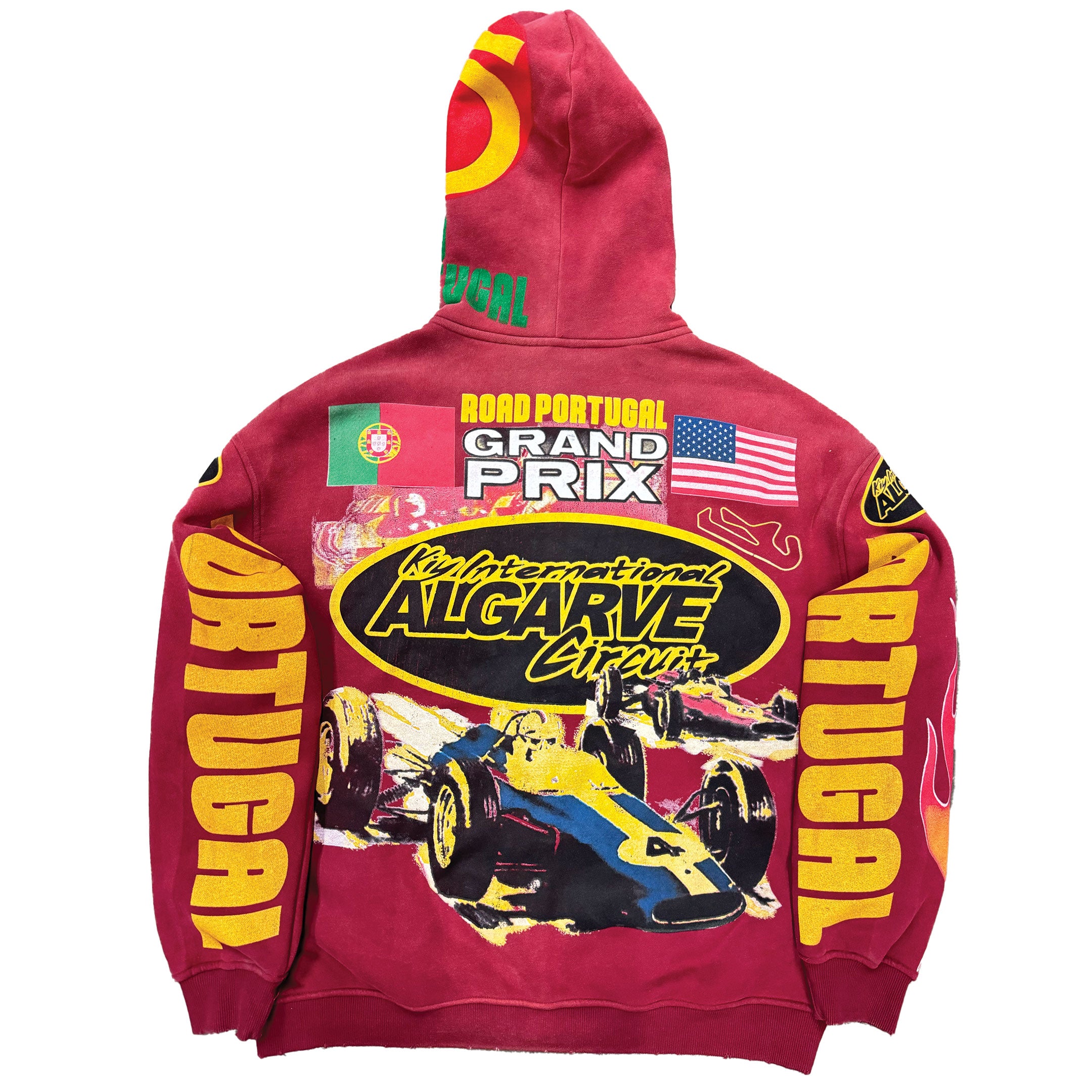 KIY STUDIOS "ALGARVE CIRCUIT II" Sun Faded Oxblood Zip-Up Hoodie