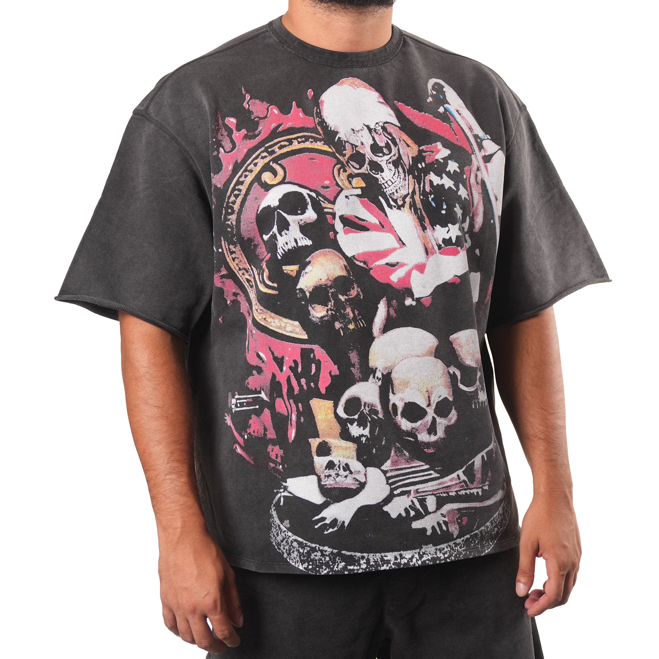 KIY STUDIOS "SKULLED OUT SHOW" Vintage Washed Black T-Shirt