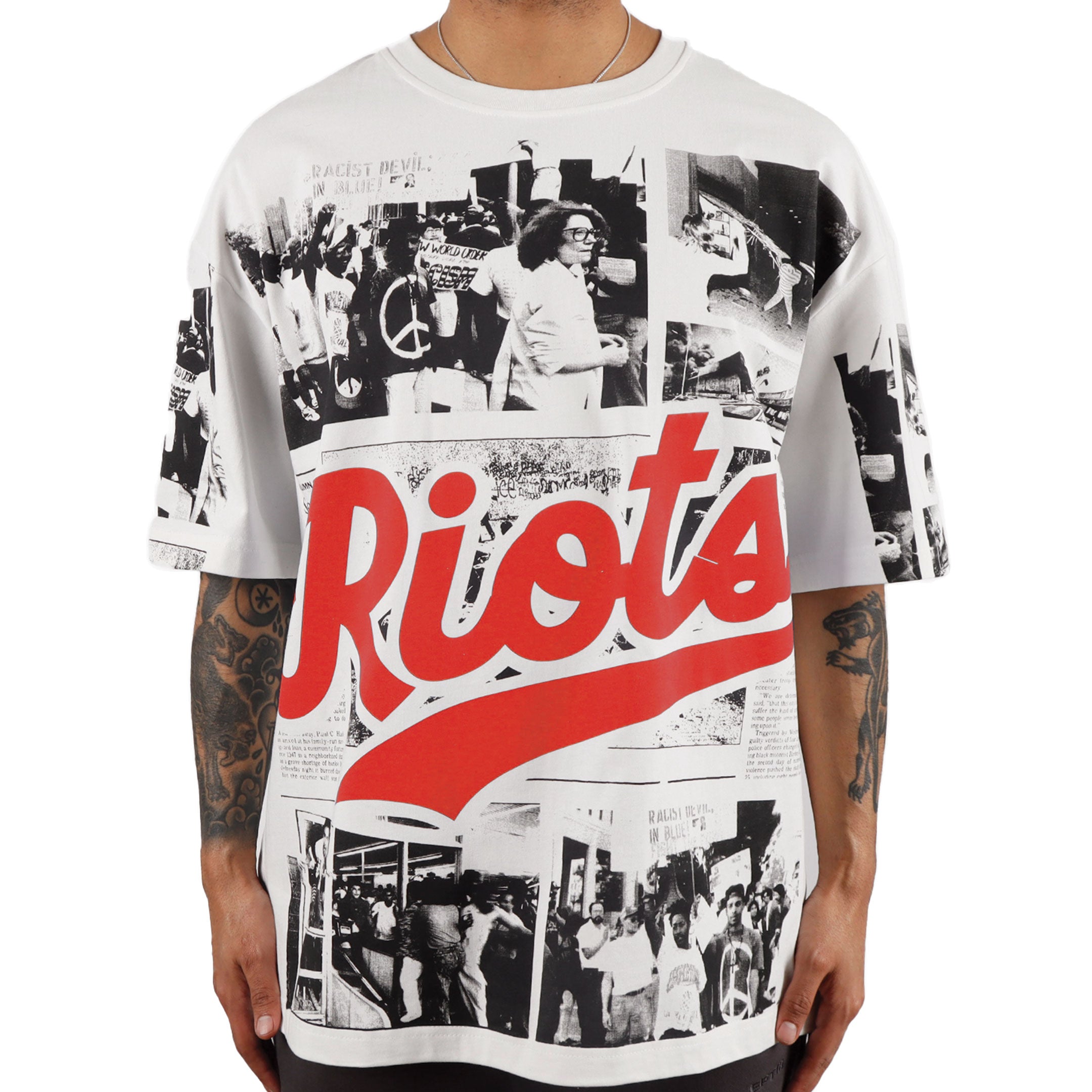 KIY STUDIOS "LA RIOTS" WHITE/RED T-SHIRT