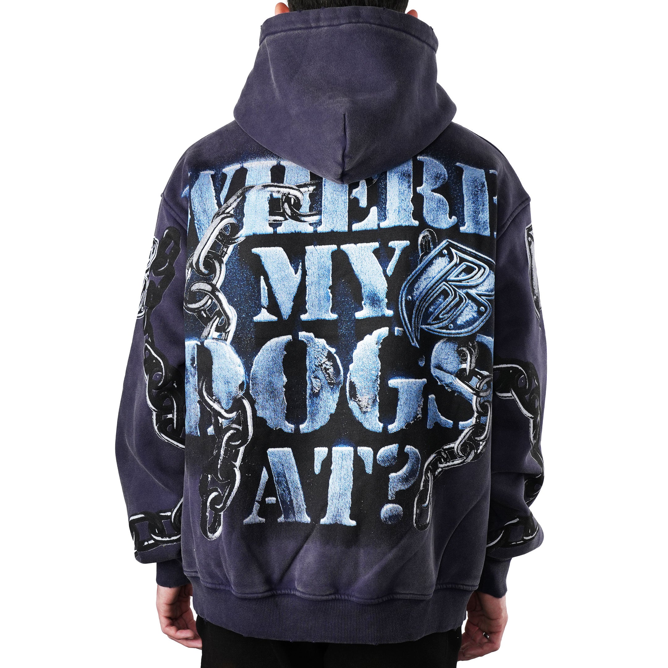 KIY STUDIOS X RUFF RYDERS "WHERE MY DOGS AT?" VINTAGE NAVY HOODIE