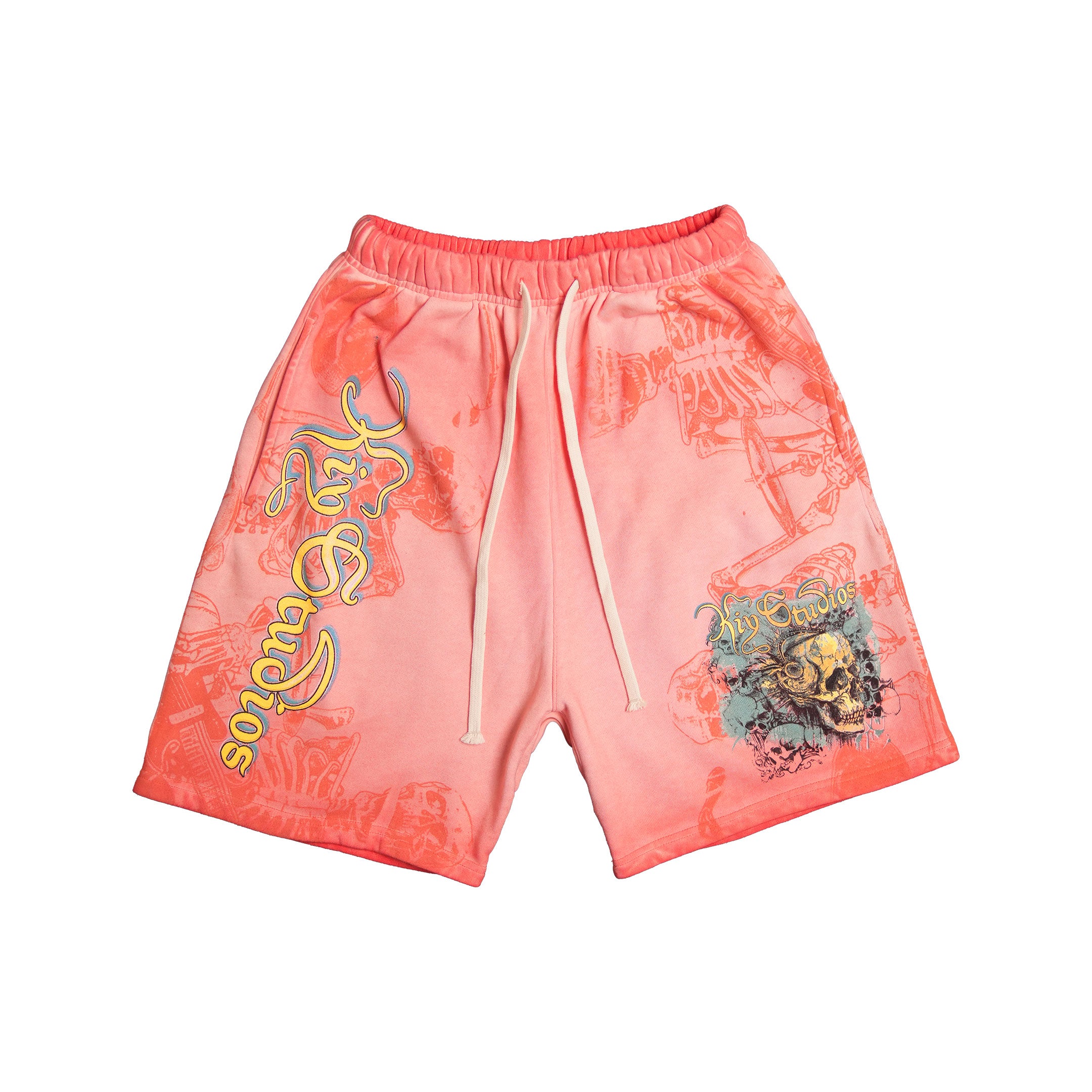 Kiy Studios "SKULL TOUR '91" Grunge Wash Peach Apricot Shorts