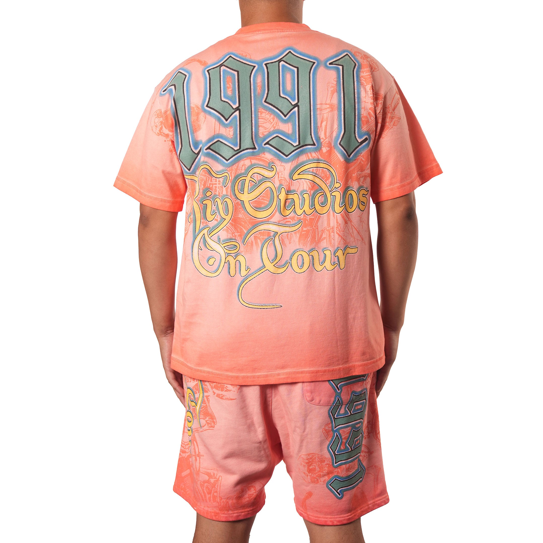 Kiy Studios "SKULL TOUR '91" Grunge Wash Peach Apricot Tee