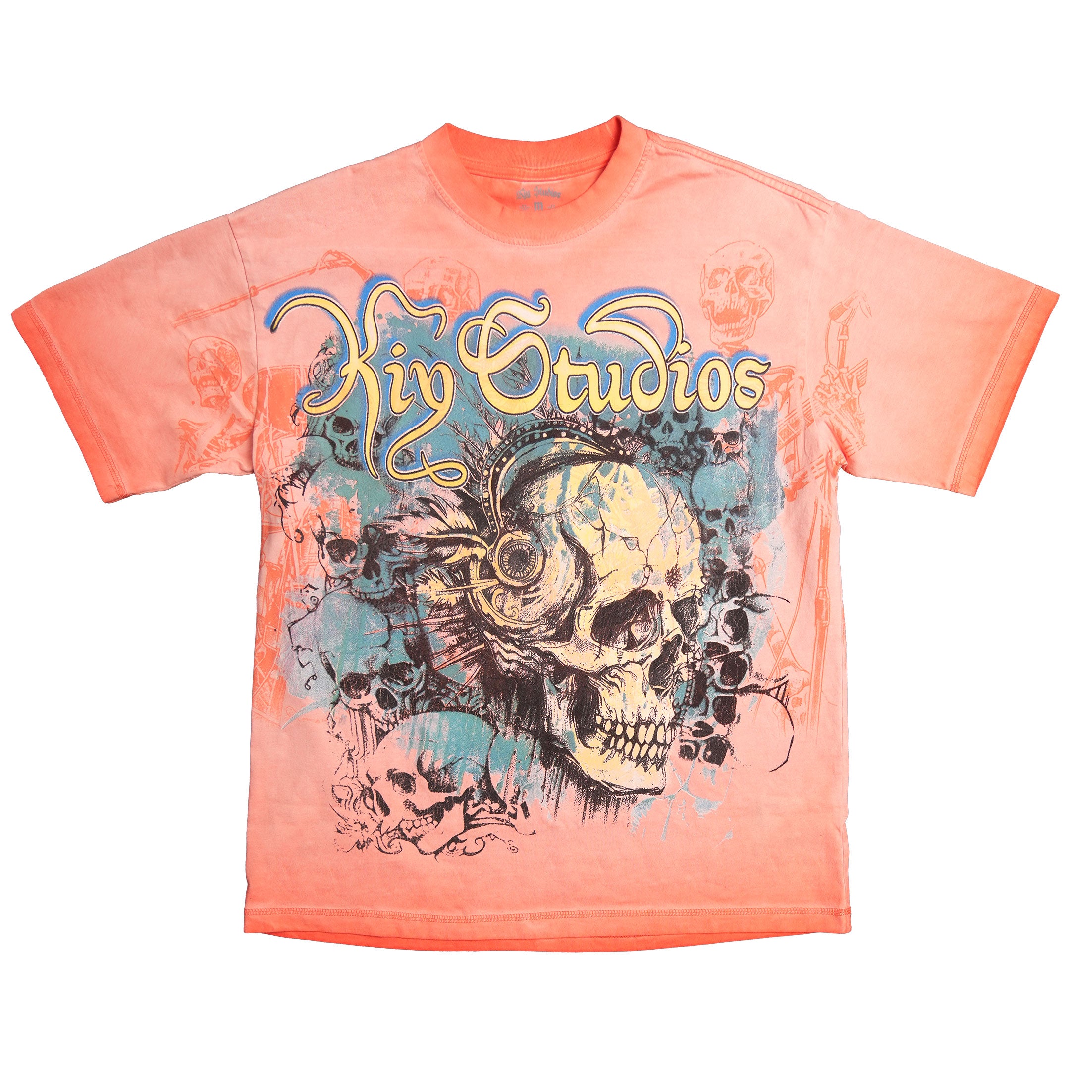 Kiy Studios "SKULL TOUR '91" Grunge Wash Peach Apricot Tee