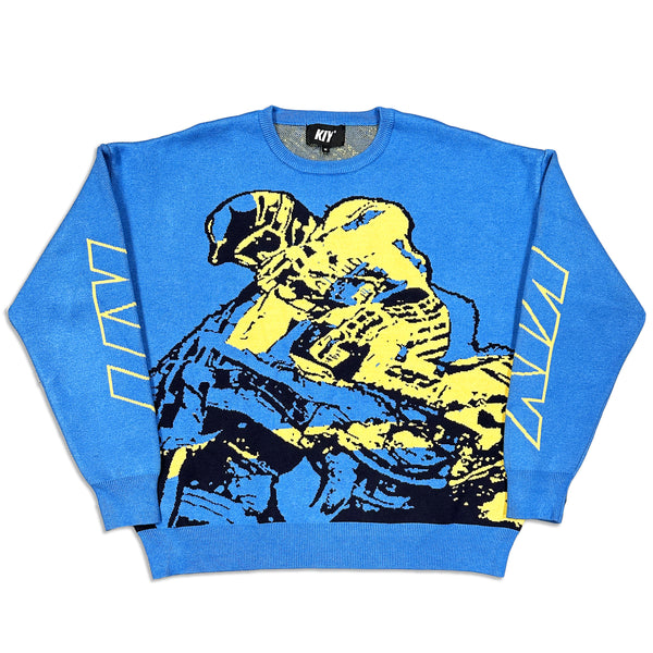 KIY STUDIOS "MOTOCROSS" Blue Knit Sweater