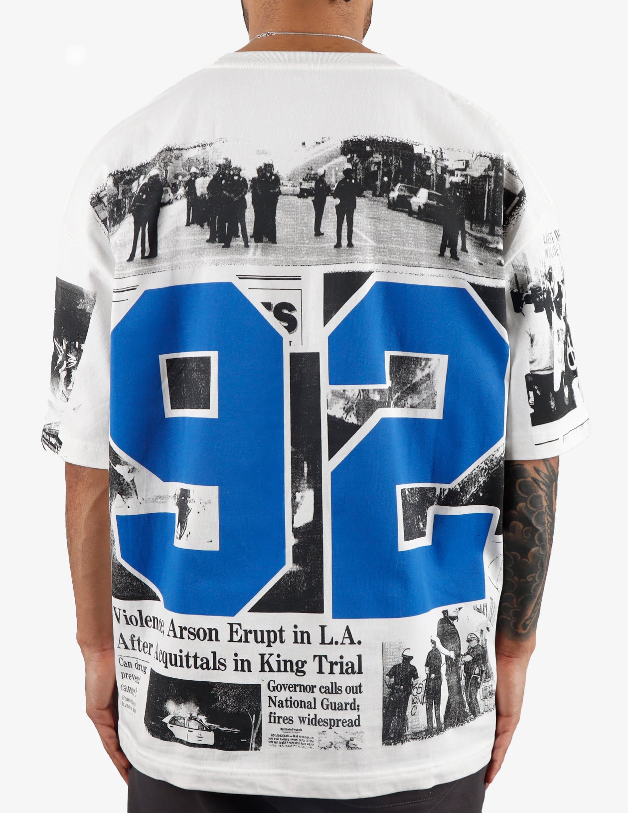 KIY STUDIOS "LA RIOTS" WHITE/LA BLUE T-SHIRT