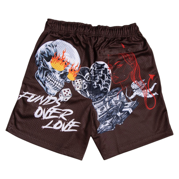 KIY STUDIOS X A.MILES "FUNDS OVER LOVE" Brown Shorts