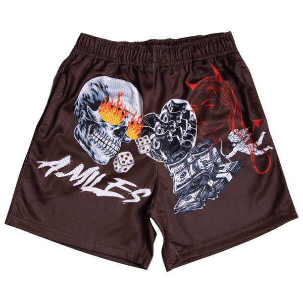KIY STUDIOS X A.MILES "FUNDS OVER LOVE" Brown Shorts